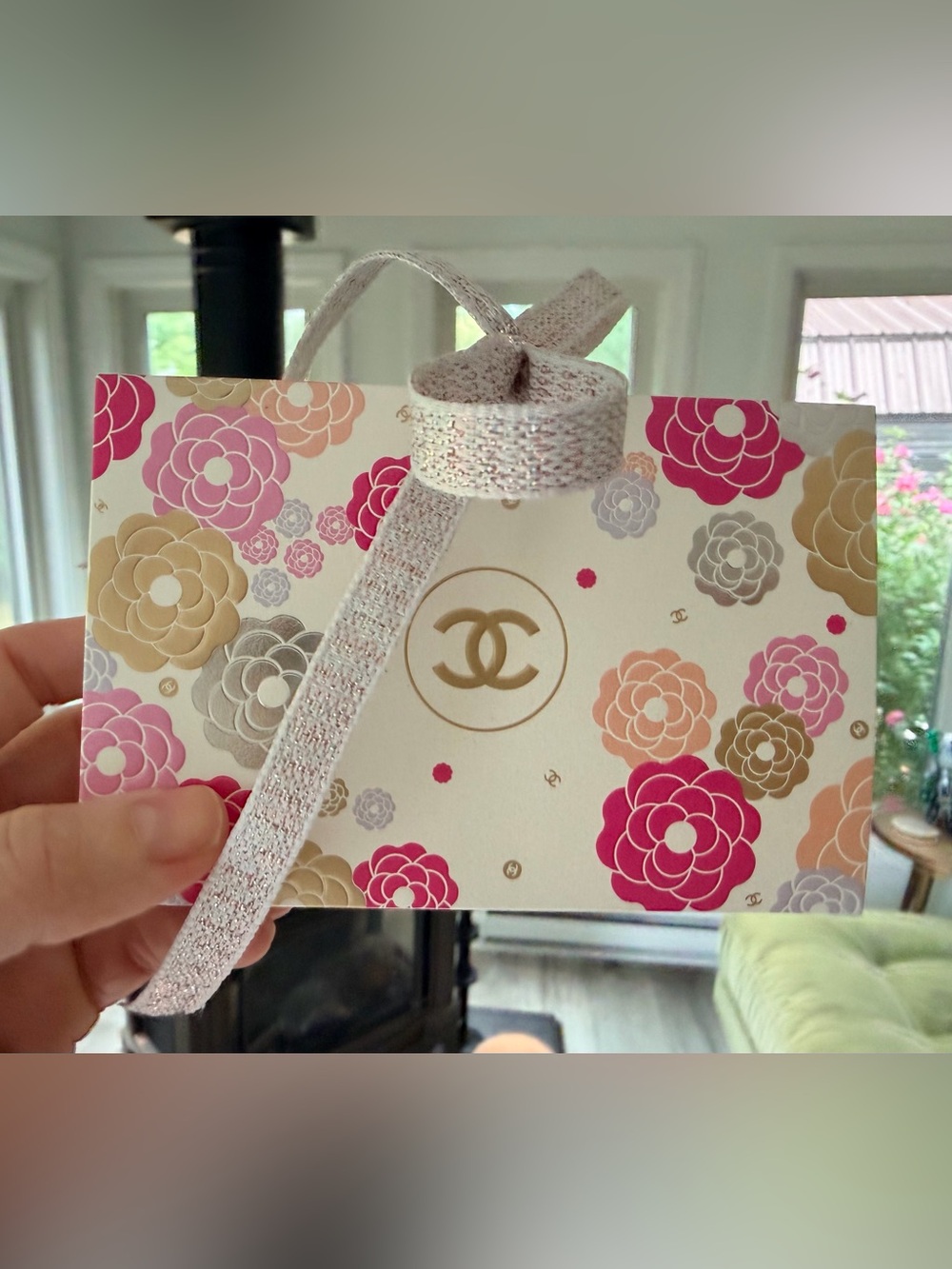 NEW Chanel Camellia Mothers Day Folding Miniature Bag w Sparkling Pastel Ribbon